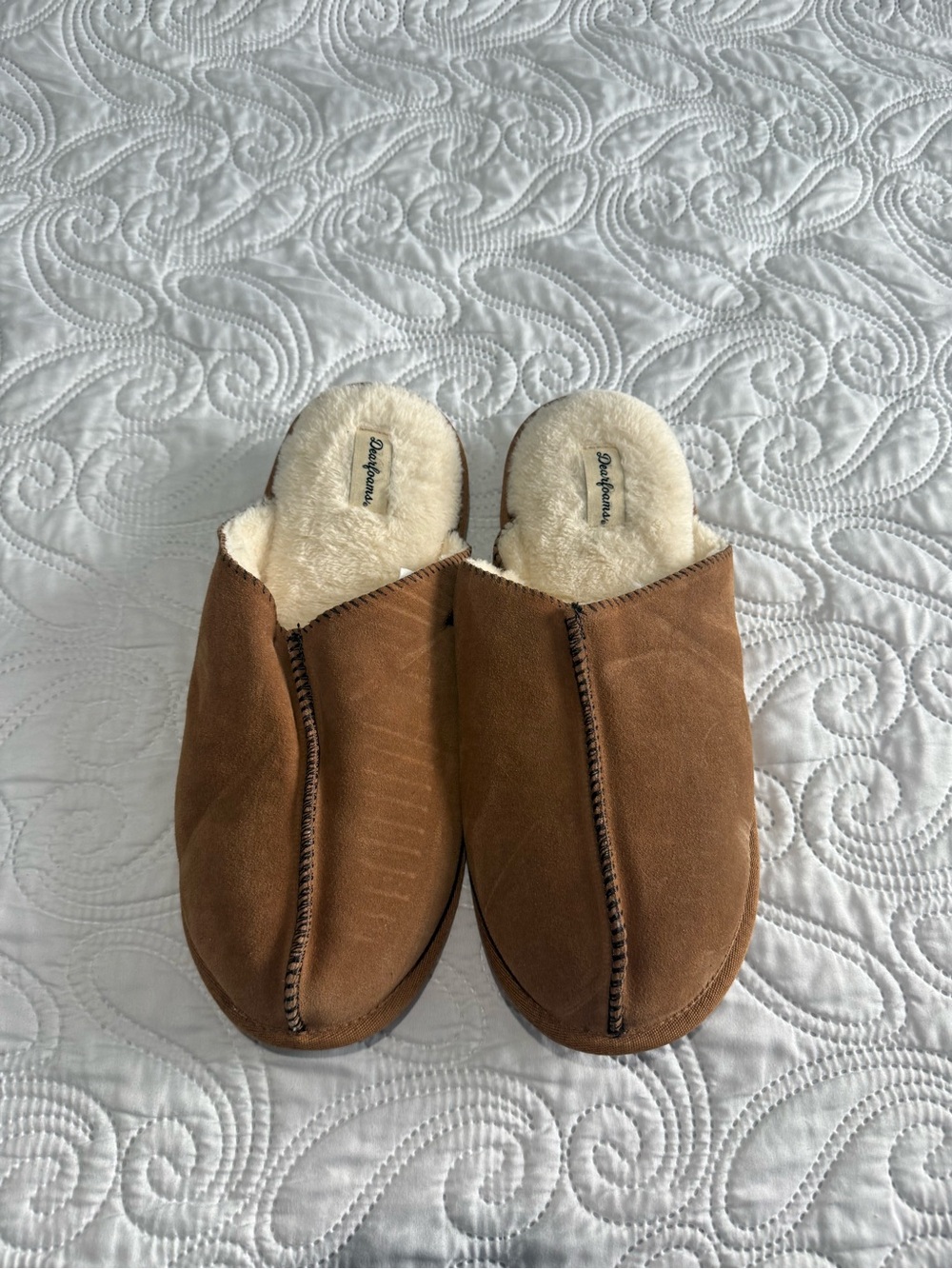 dearfoams Brown Suede-Look Shearling-Lined Slip-Ons